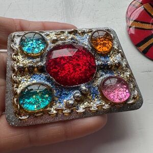 Rare Vtg Designer Bruce Tolman Bubble Colorful Cabochon Brooch